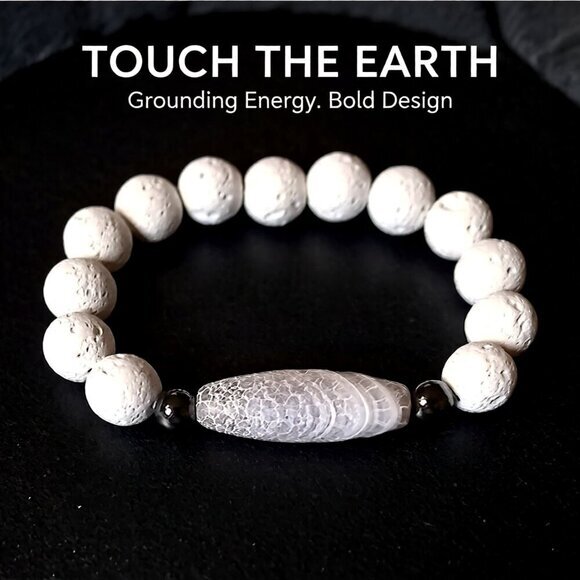 White Lava Rock & Frosted Dragonvein Agate ~ Winter Holiday Jewelry! Small Wrist